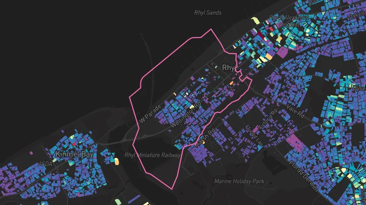 House price heatmap showing property values across Rhyl