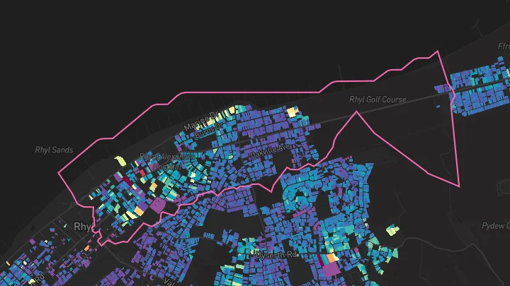 House price heatmap showing property values across Rhyl