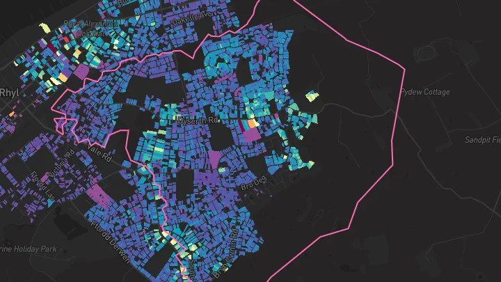 House price heatmap showing property values across Rhyl