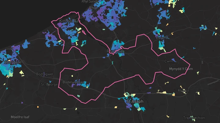 House price heatmap showing property values across Kinmel Bay