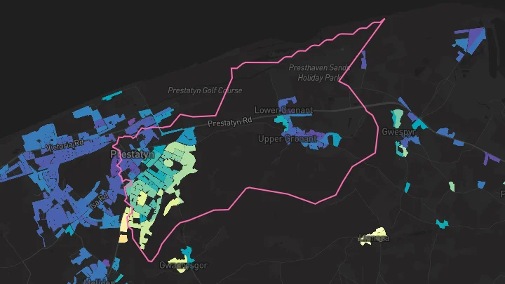 House price heatmap showing property values across Prestatyn