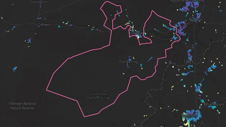 House price heatmap showing property values across Glyn Ceiriog