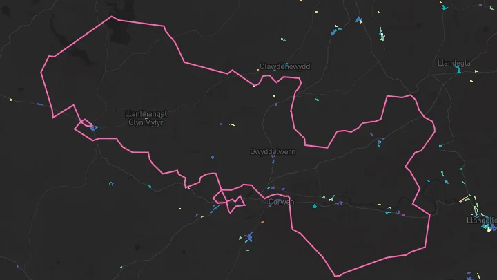 House price heatmap showing property values across Cerrigydrudion