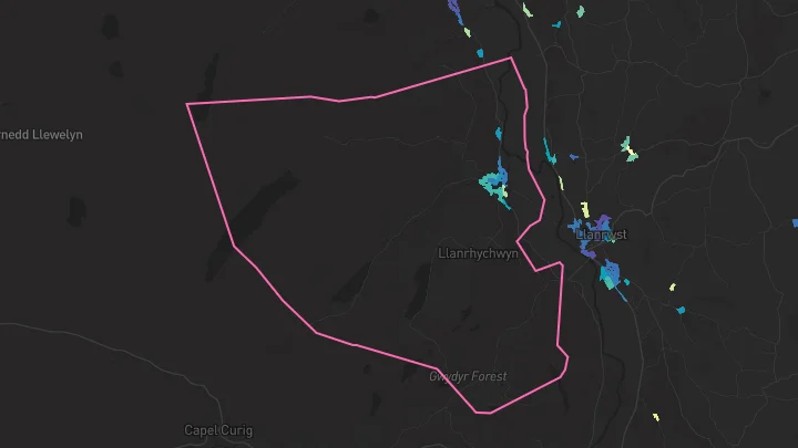 House price heatmap showing property values across Trefriw