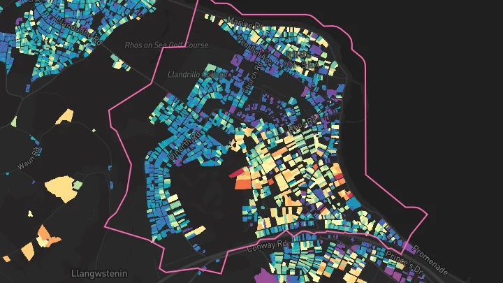 House price heatmap showing property values across Rhos On Sea