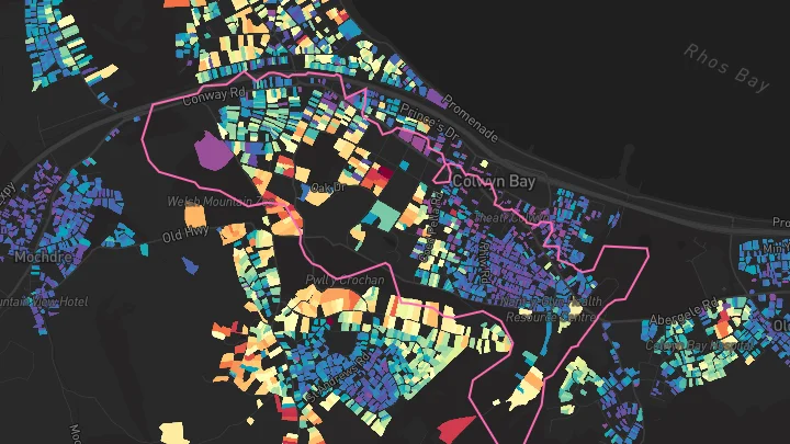 House price heatmap showing property values across Colwyn Bay