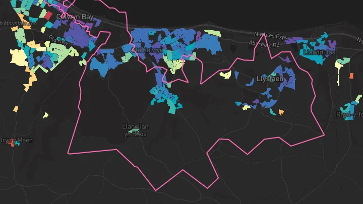 House price heatmap showing property values across Llysfaen