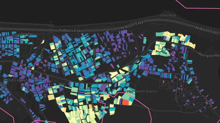 House price heatmap showing property values across Old Colwyn