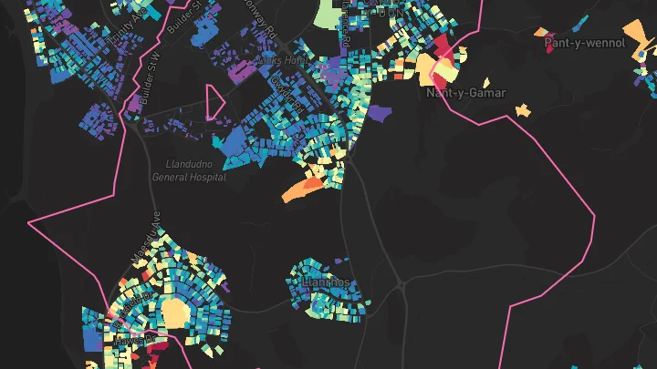 House price heatmap showing property values across Llandudno