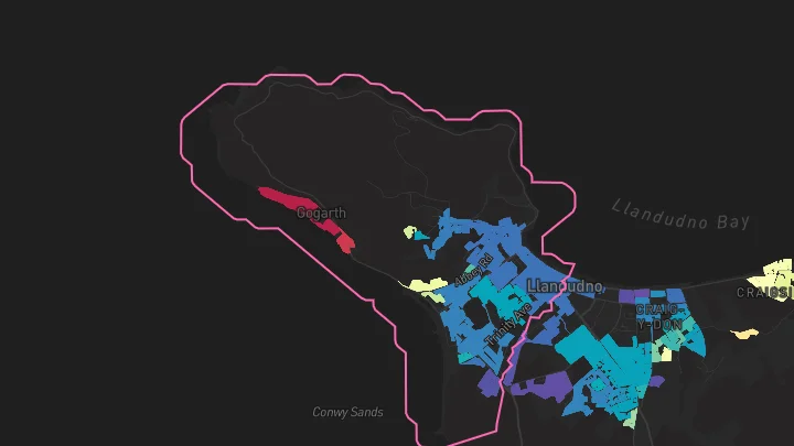 House price heatmap showing property values across Llandudno