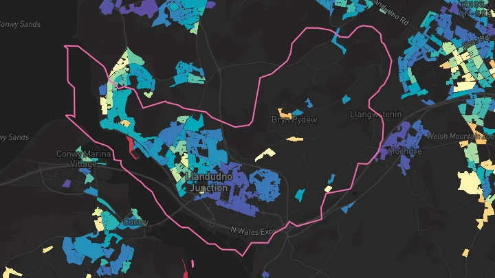 House price heatmap showing property values across Deganwy