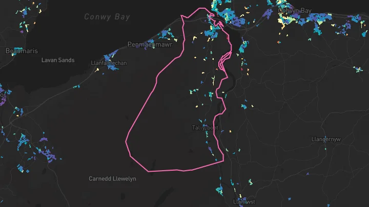 House price heatmap showing property values across Conwy