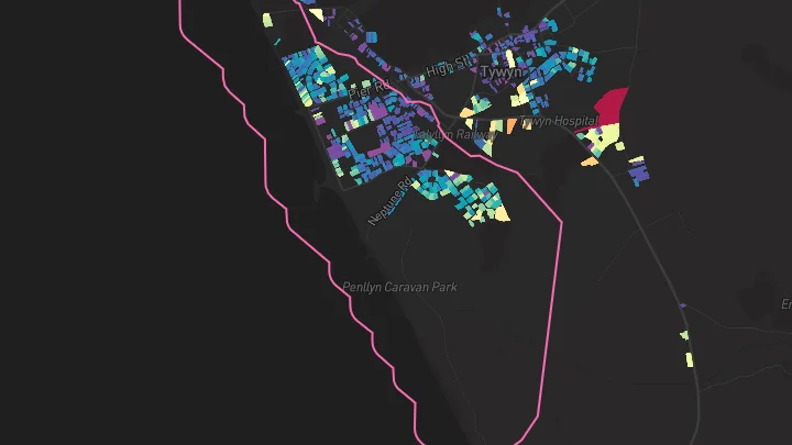 House price heatmap showing property values across Tywyn
