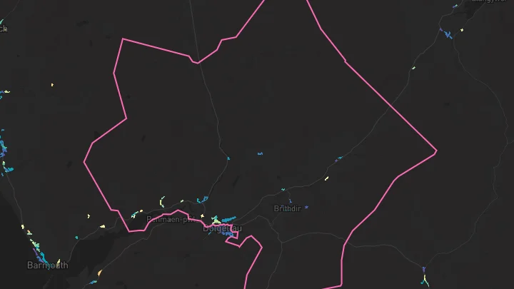 House price heatmap showing property values across Brithdir