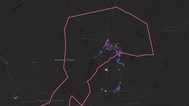 House price heatmap showing property values across Blaenau Ffestiniog