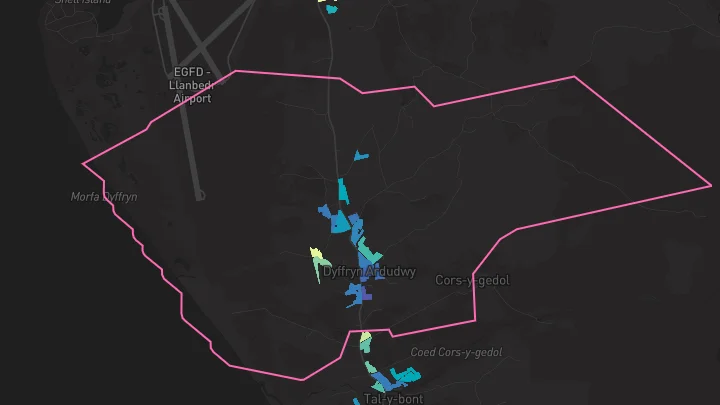 House price heatmap showing property values across Dyffryn Ardudwy