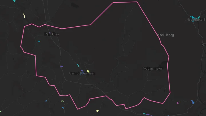 House price heatmap showing property values across Garndolbenmaen