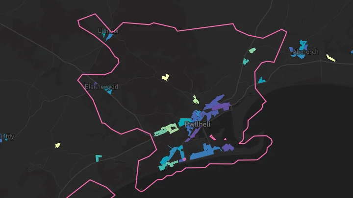House price heatmap showing property values across Pwllheli