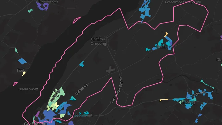 House price heatmap showing property values across Caernarfon
