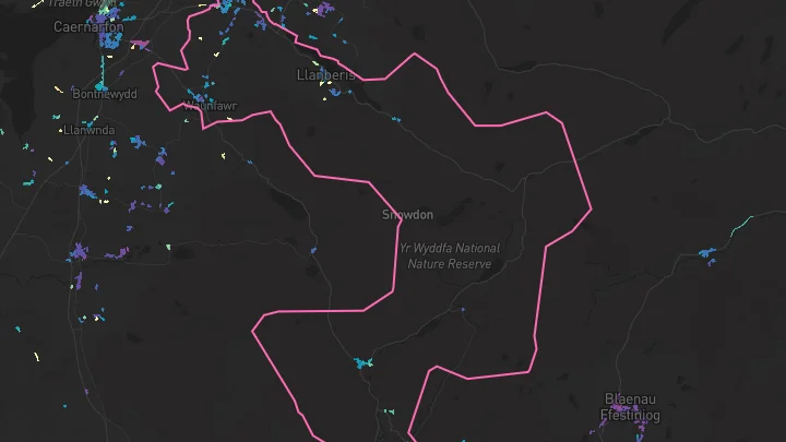 House price heatmap showing property values across Llanberis