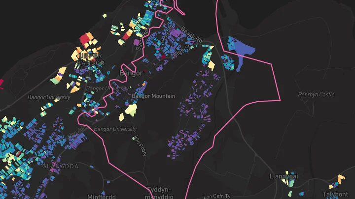House price heatmap showing property values across Bangor