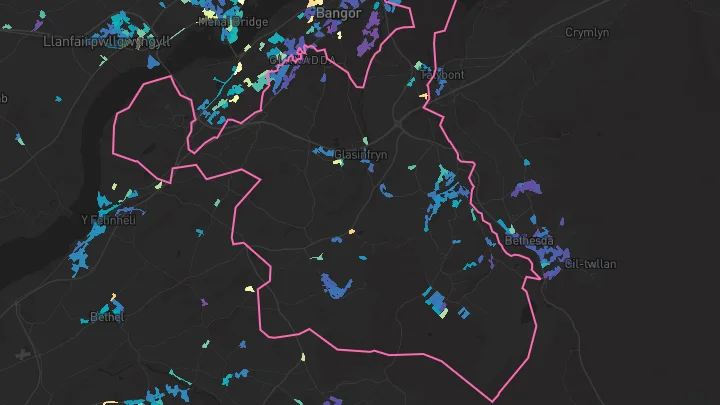 House price heatmap showing property values across Tregarth