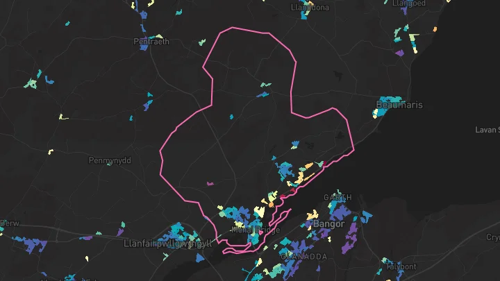 House price heatmap showing property values across Menai Bridge