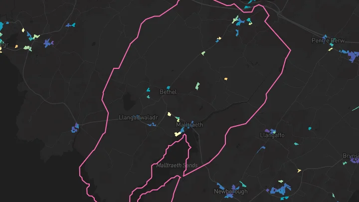 House price heatmap showing property values across Llangristiolus