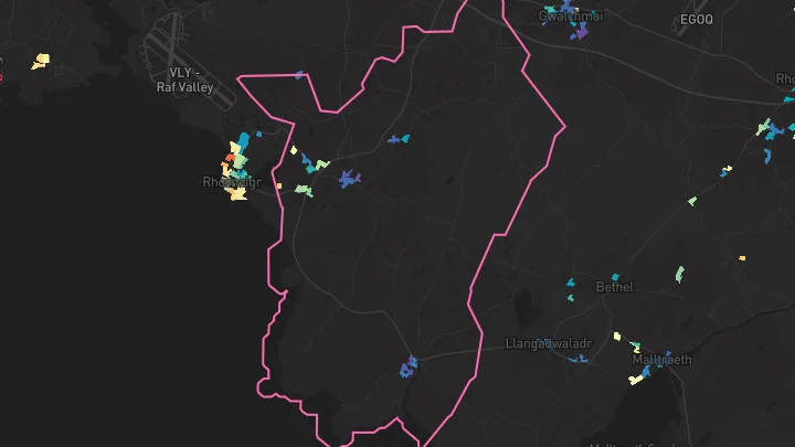 House price heatmap showing property values across Aberffraw