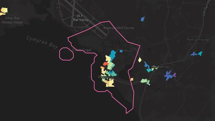 House price heatmap showing property values across Rhosneigr