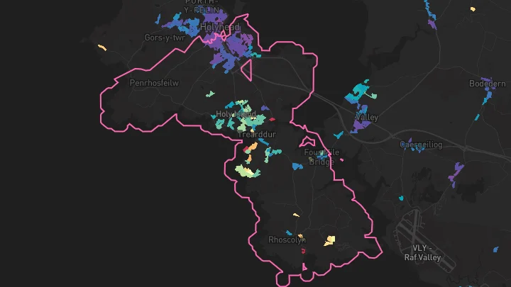 House price heatmap showing property values across Trearddur Bay