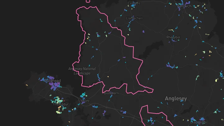 House price heatmap showing property values across Gwalchmai
