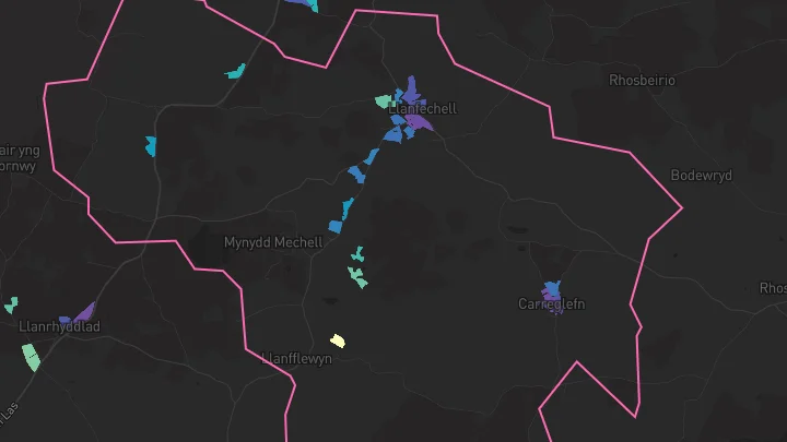 House price heatmap showing property values across Llanfechell