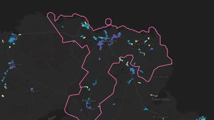 House price heatmap showing property values across Amlwch
