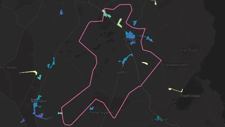 House price heatmap showing property values across Penysarn