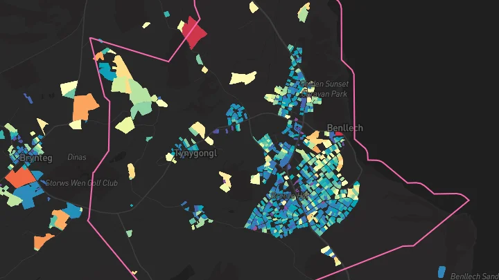 House price heatmap showing property values across Benllech