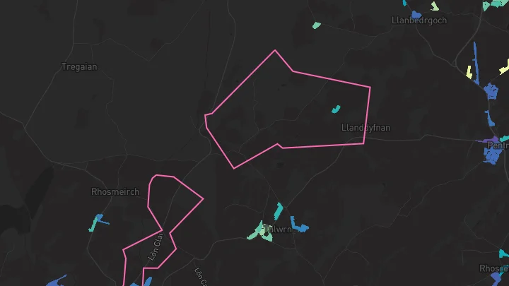 House price heatmap showing property values across Llangefni