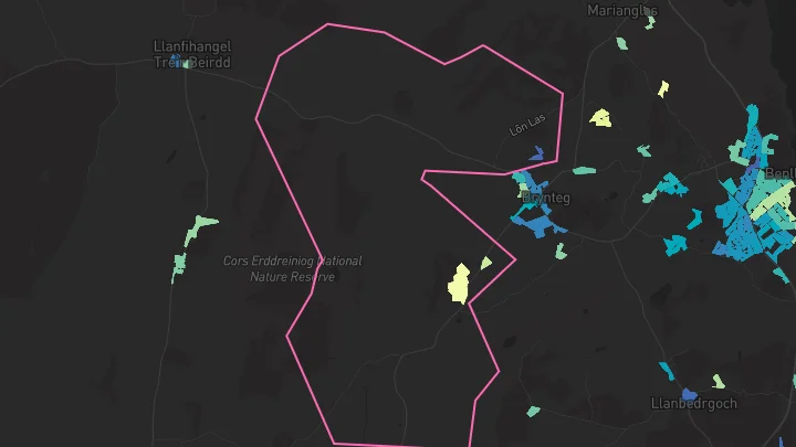 House price heatmap showing property values across Brynteg