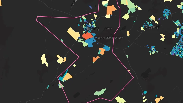 House price heatmap showing property values across Brynteg