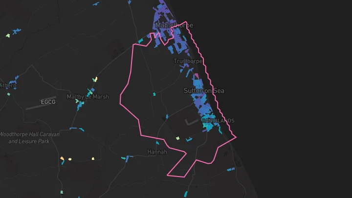 House price heatmap showing property values across Sutton On Sea