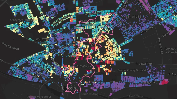 House price heatmap showing property values across Lincoln