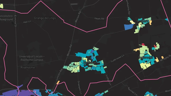 House price heatmap showing property values across Nettleham