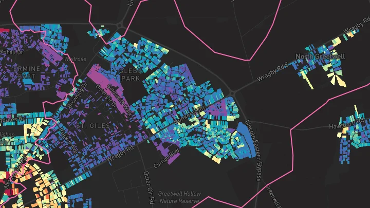 House price heatmap showing property values across Lincoln