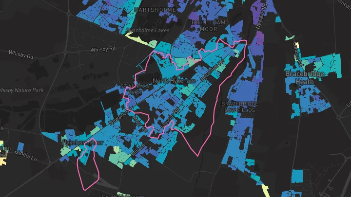 House price heatmap showing property values across North Hykeham