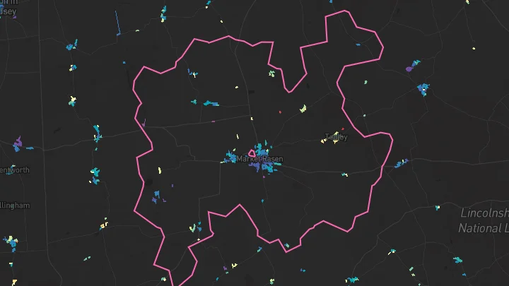House price heatmap showing property values across Market Rasen