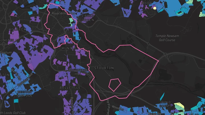 House price heatmap showing property values across Hunslet