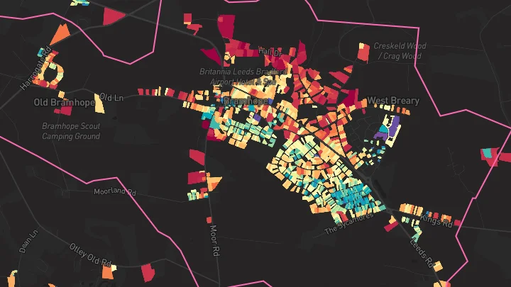 House price heatmap showing property values across Bramhope