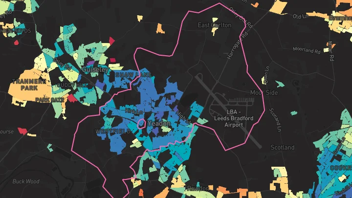 House price heatmap showing property values across Yeadon