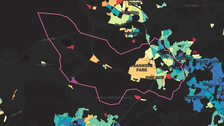 House price heatmap showing property values across Guiseley
