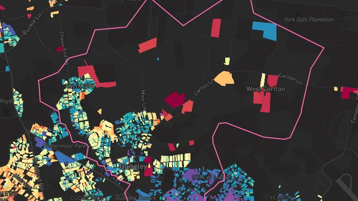House price heatmap showing property values across Guiseley